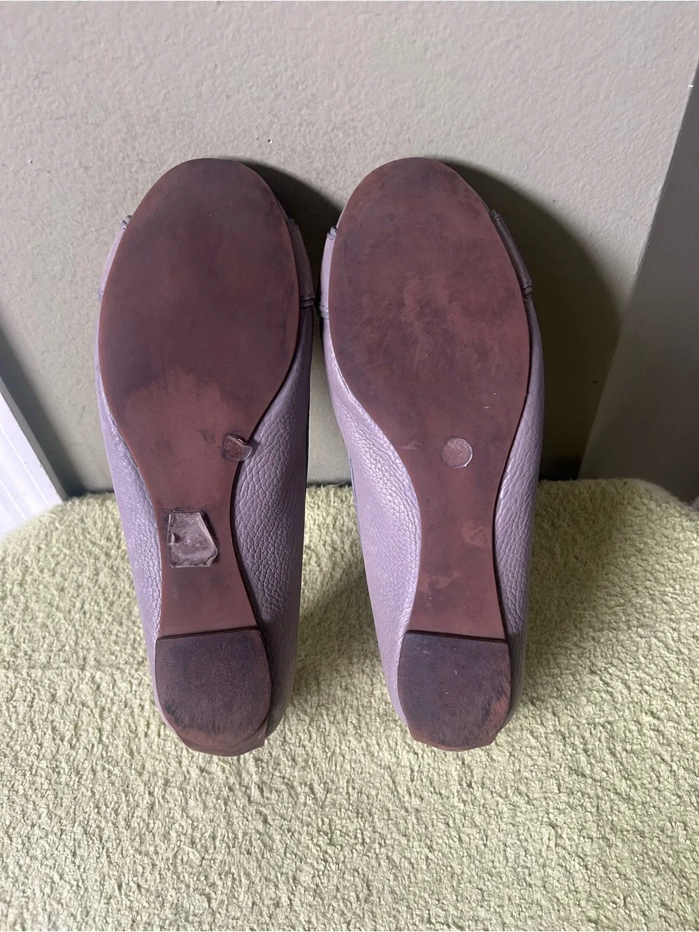 Tory Burch grey Leather Ballet Flats with Gold Logo Sz 9.5